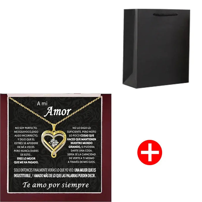 Double Layer Heart Necklace – Romantic Gift with Wooden Box SF