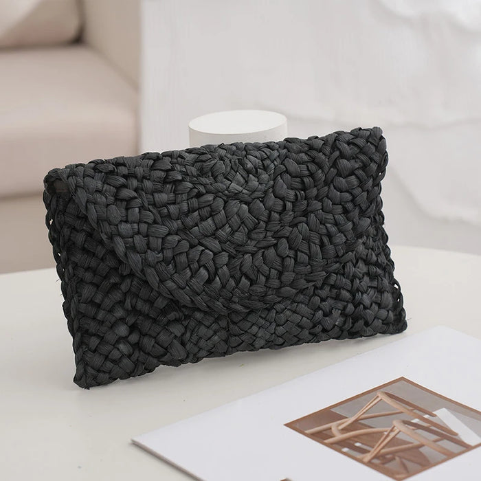 Boho Straw Flap Bag for Women – Hard Shell Summer Handbag with Cover Closure