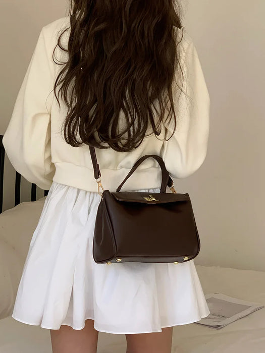 PU Leather Box Bag – Twist Lock Closure for Women