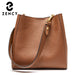  Women’s genuine leather bucket bag – soft cowhide shoulder handbag with hasp closure and multiple compartments

