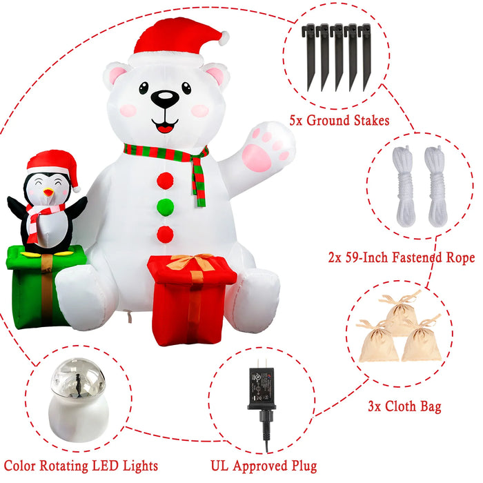 Christmas Inflatable – 6FT Polar Bear & Penguin Outdoor Decor