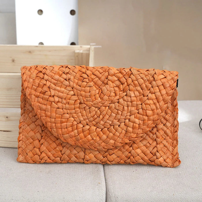 Boho Straw Flap Bag for Women – Hard Shell Summer Handbag with Cover Closure