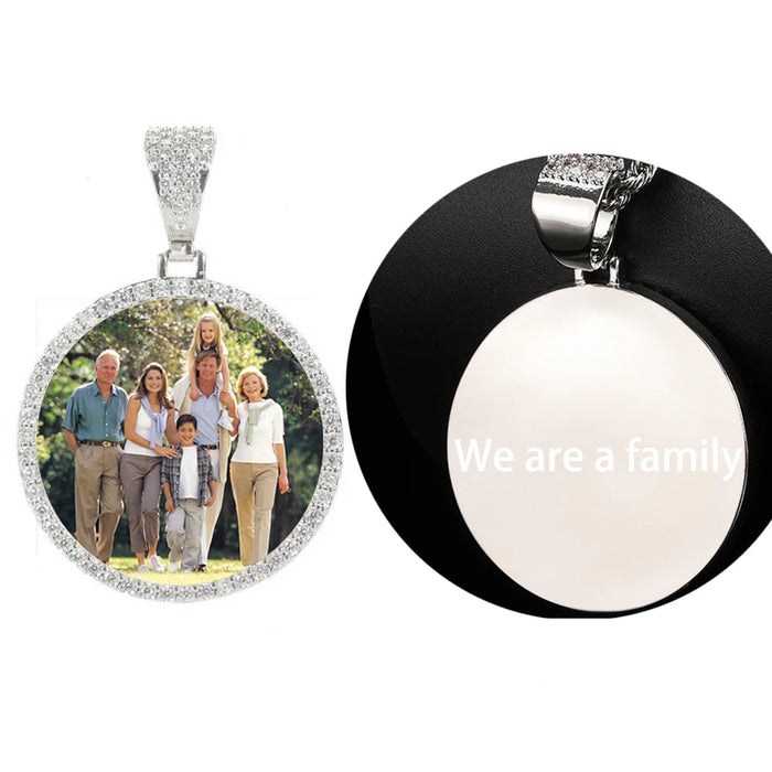 Personalized Bling Circle Necklace with Engraving – Memory Jewelry for Men & Women SF