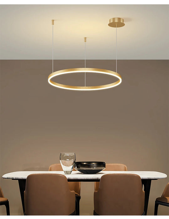 Modern LED Pendant Light – Gold Aluminum Chandelier with Remote Control - Samanta Factory