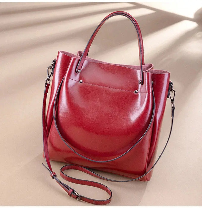 Vintage Cow Leather Shoulder Tote – Women’s Ruched Handbag SF