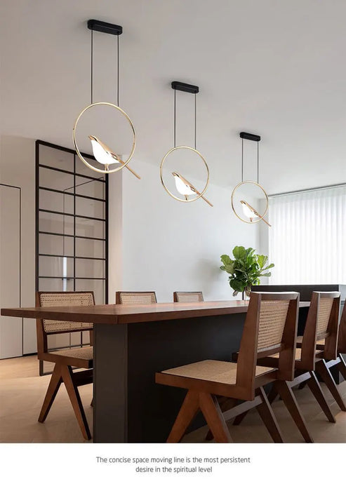 Bird Pendant Light – Modern Gold & Silver Hanging Lamp with Rotatable Magpie Design