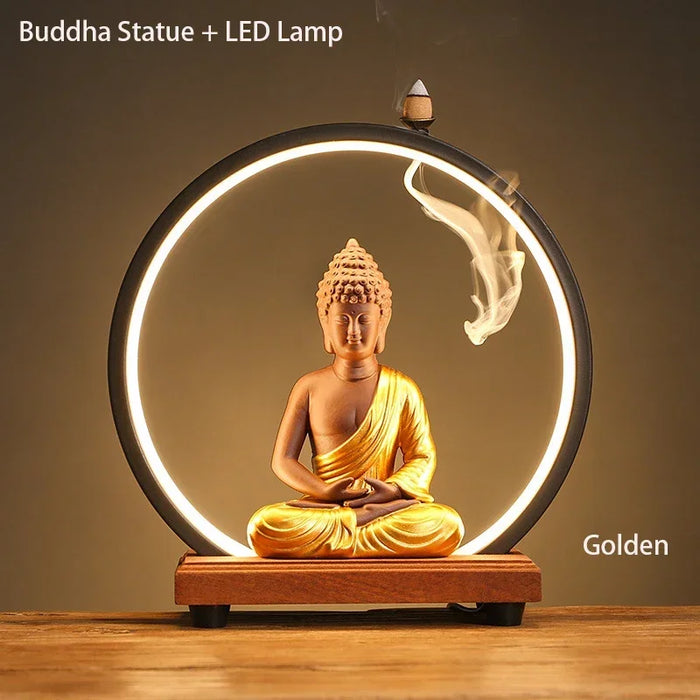 Ceramic Sakyamuni Buddha Incense Burner with LED Light - Samanta Factory