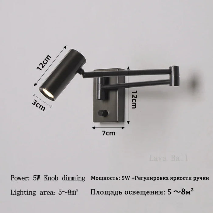 Modern Wall Lamp with Dimmable Switch – Rocker Arm Retractable LED Reading Light - Samanta Factory