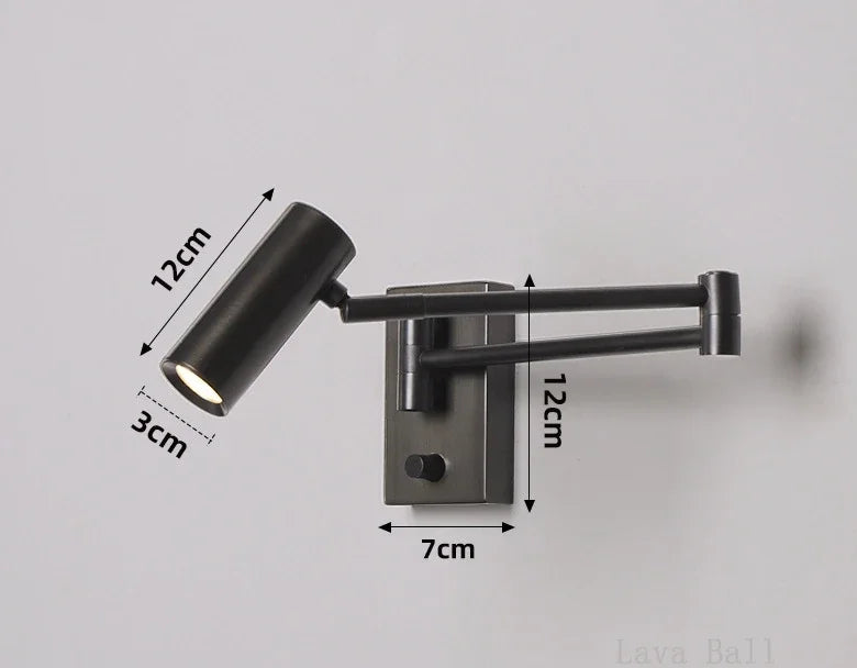 Modern Wall Lamp with Dimmable Switch – Rocker Arm Retractable LED Reading Light - Samanta Factory