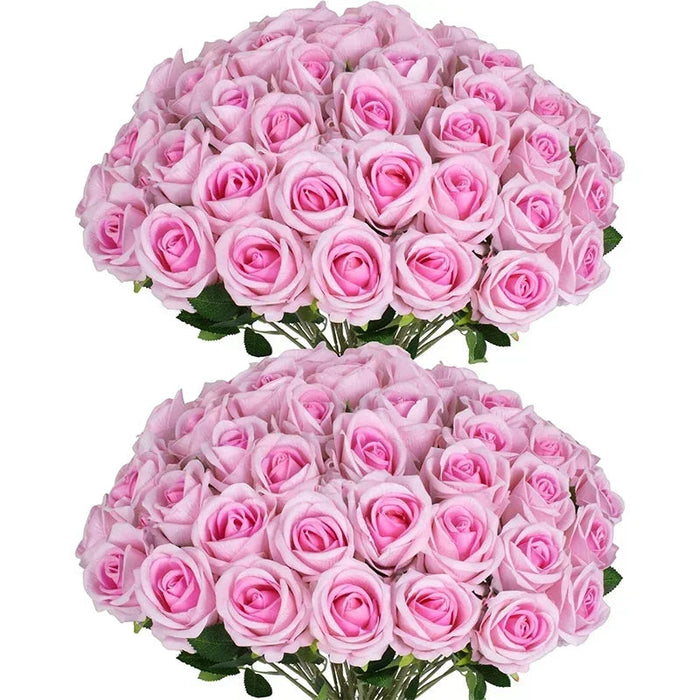 Velvet Artificial Roses – Real Touch 50PCS Bouquet for DIY & Decor Samanta Factory