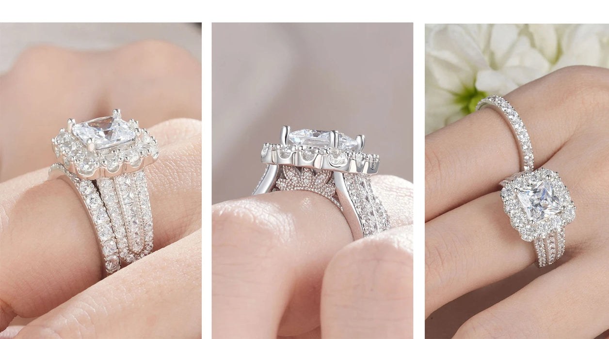 Bridal Ring Set – 7.5mm Princess Cut Cubic Zirconia SF