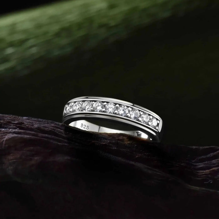 Men’s Moissanite Wedding Ring – D-Color VVS1 Sterling Silver SF