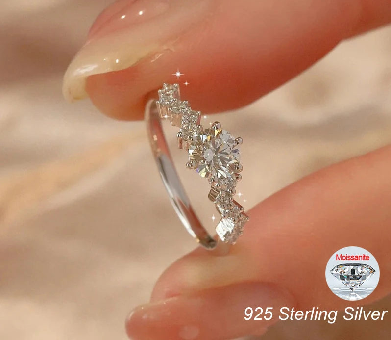 1ct D Color VVS1 Moissanite Engagement Ring in Sterling Silver with White Gold Plating