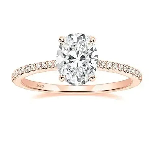 Sterling Silver Oval CZ Ring – Sparkling 3-Carat Simulated Diamond SF
