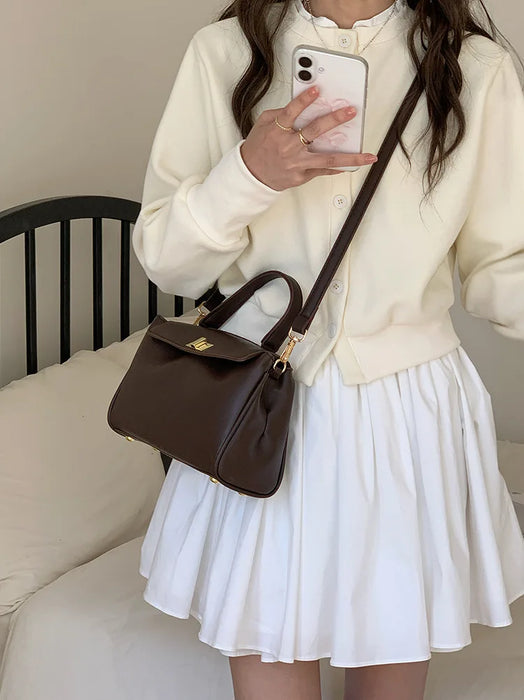 PU Leather Box Bag – Twist Lock Closure for Women