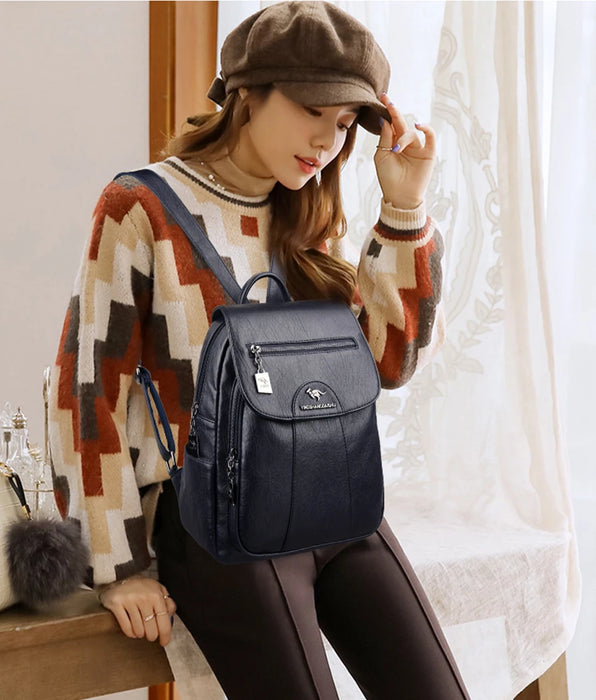 High-Quality Leather Backpack for Women – Large Capacity Travel & School Bag, Fashionable Mochila Shoulder Bag - Samanta Factory