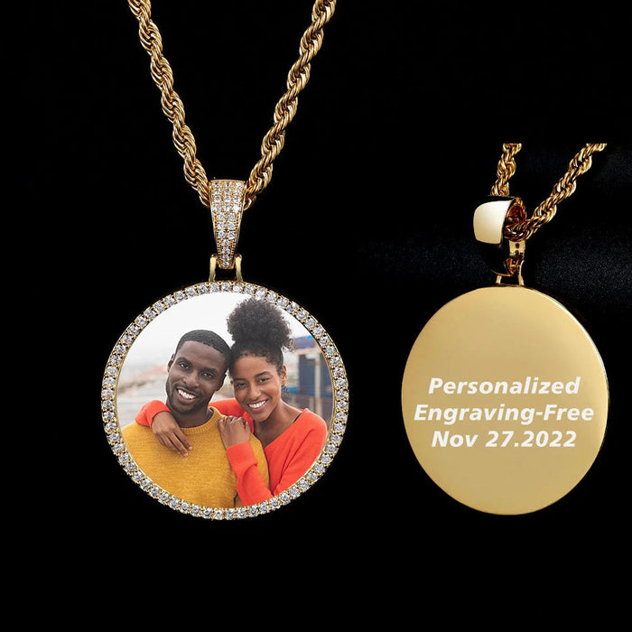 Personalized Bling Circle Necklace with Engraving – Memory Jewelry for Men & Women SF