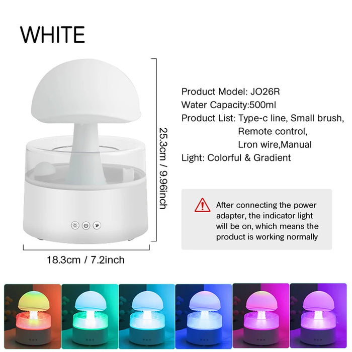 Mushroom Rain Cloud Humidifier – 7-Color LED & Aromatherapy Diffuser for Relaxation & Skin Hydration - Samanta Factory