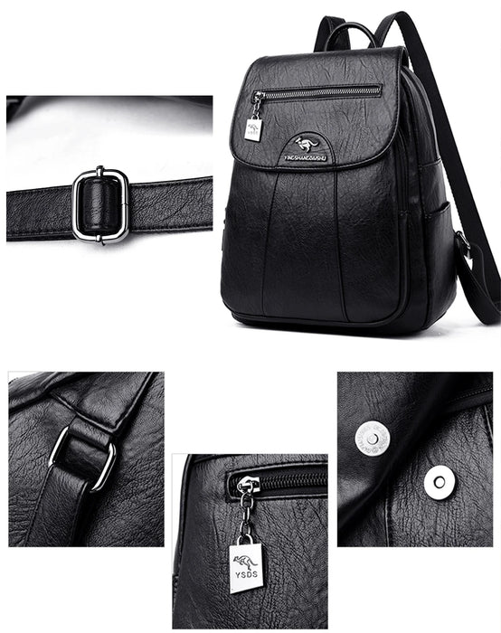 High-Quality Leather Backpack for Women – Large Capacity Travel & School Bag, Fashionable Mochila Shoulder Bag - Samanta Factory