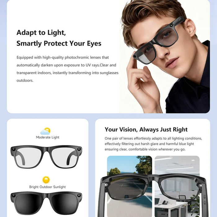 AI Smart Glasses with 6K Camera & Translation – Bluetooth Calling Music Photochromic Eyewear SF