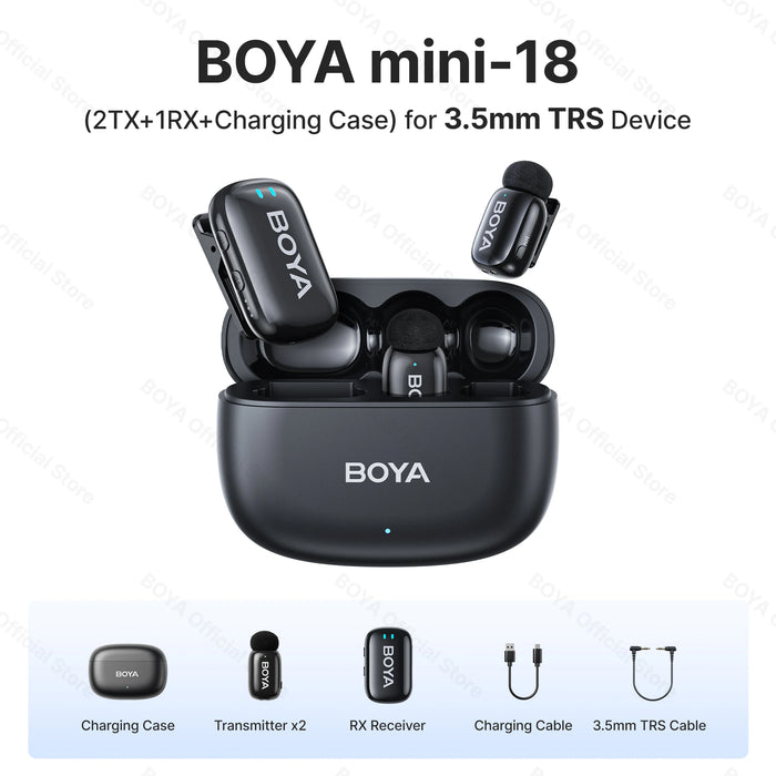BOYA Mini Wireless Microphone – 2.4GHz Lavalier Mic with Charging Case for iPhone & Android