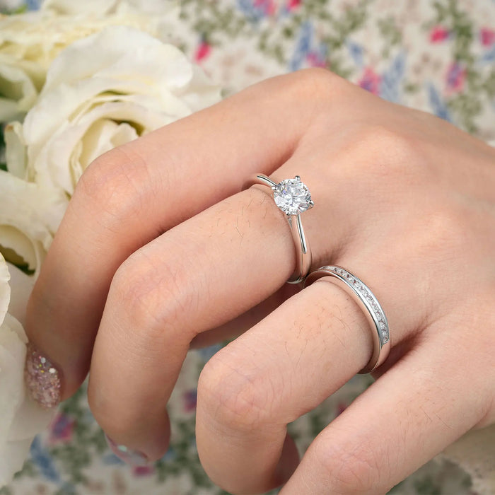 Bridal Ring Set – 1ct Round Cut Zircon in 925 Sterling Silver