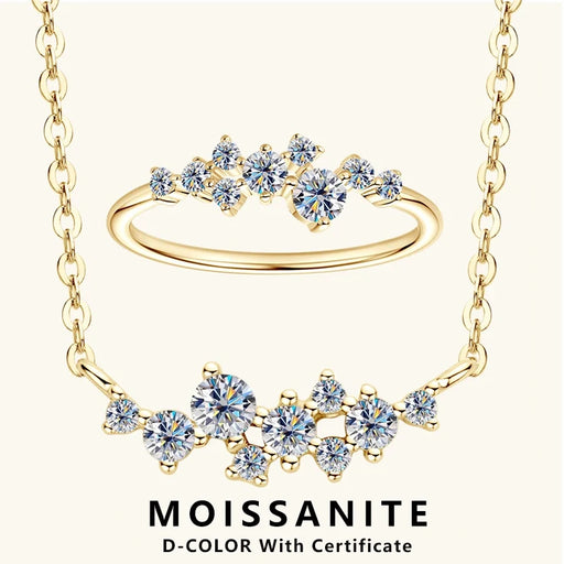 925 sterling silver moissanite necklace and ring set with D-color VVS1 stones