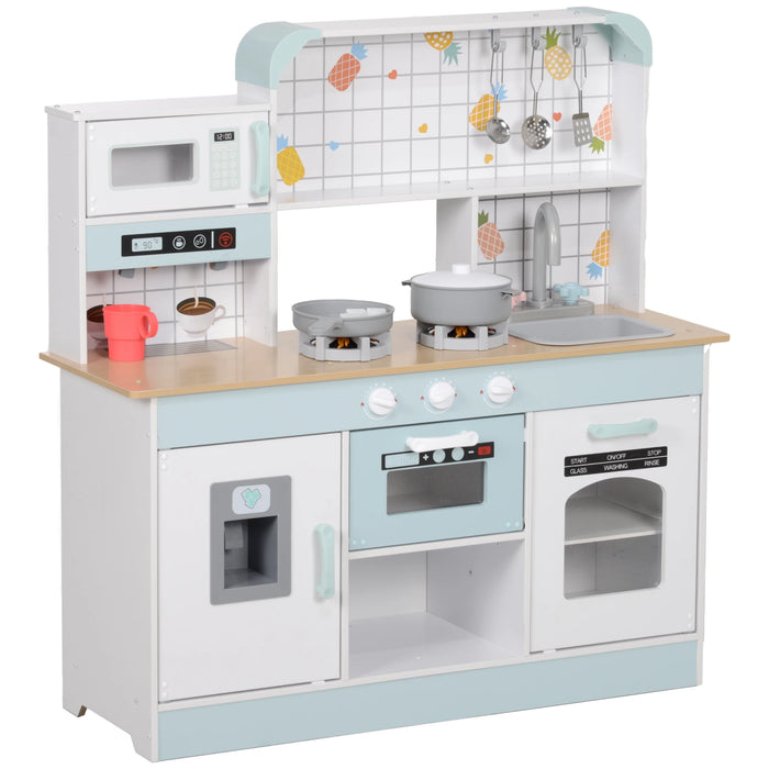 Kids Wooden Play Kitchen Set – Realistic Toddler Kitchen with Lights, Sounds & Accessorie