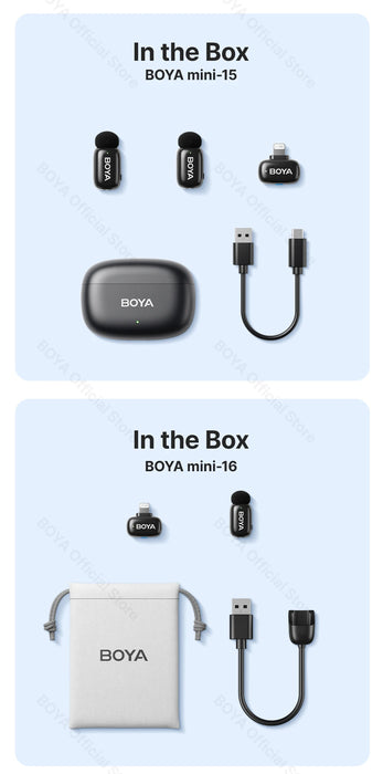 BOYA Mini Wireless Microphone – 2.4GHz Lavalier Mic with Charging Case for iPhone & Android