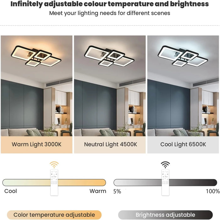 Modern LED Ceiling Light – 54W Dimmable Fixture with Remote for Dining Room & Foyer