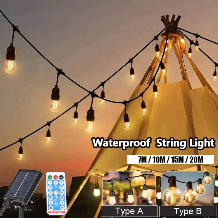 Solar String Lights Outdoor Waterproof G40 Bulbs with Remote Control

