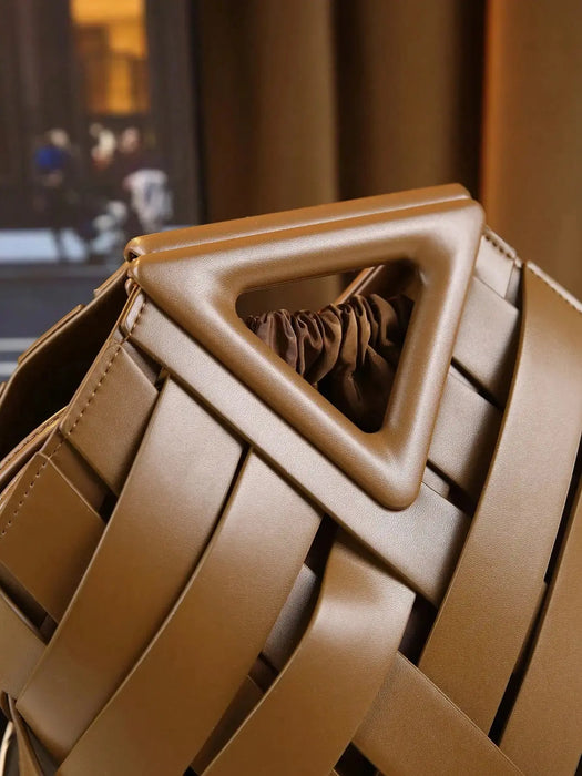 Woven Design Women Handbag, Tote Basket Bag, High-End Niche Inverted Triangle Shaped Fashion Commuter Bag, Casual Style SF