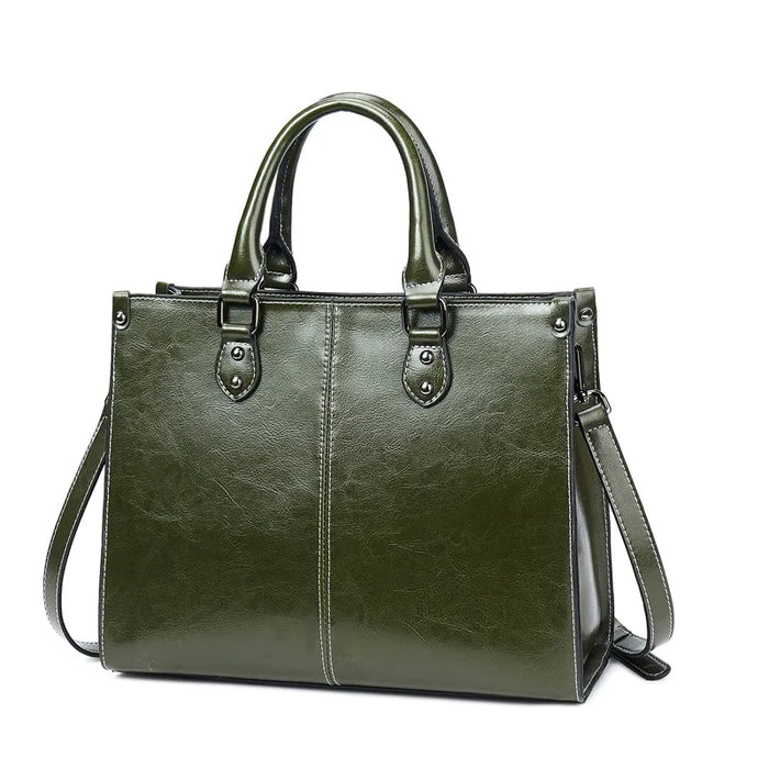 Women’s Leather Tote Bag – Fashion Box-Shape Handbag