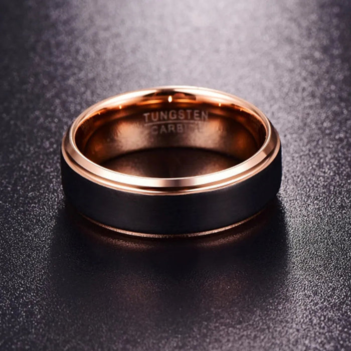 Tungsten Wedding Band – Brushed Black with Rose Gold Interior SF