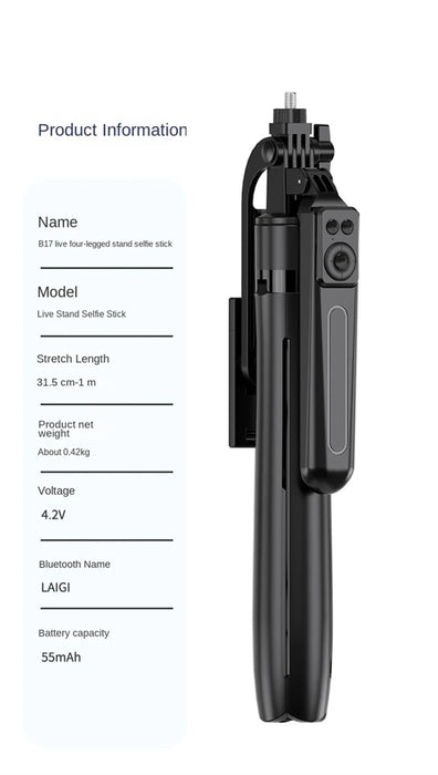 Bluetooth Selfie Stick Tripod – Lightweight 180cm Extendable with Remote for iOS & Android