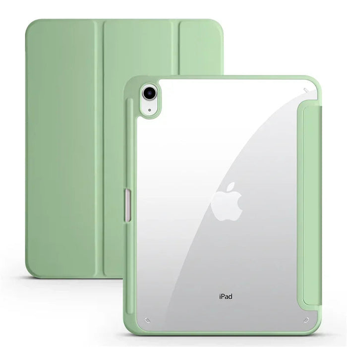 iPad Case with Pen Holder – Trifold PU Leather & Clear Acrylic Hard Back Stand Cover SF