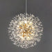 Modern crystal dandelion starburst pendant light with chrome finish and acrylic bead stems for dining room and restaurant ceiling lighting
