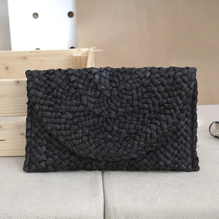 Boho Straw Flap Bag for Women – Hard Shell Summer Handbag with Cover Closure