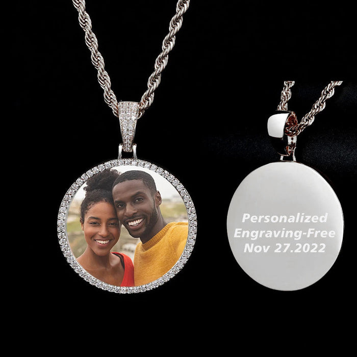 Personalized Bling Circle Necklace with Engraving – Memory Jewelry for Men & Women SF