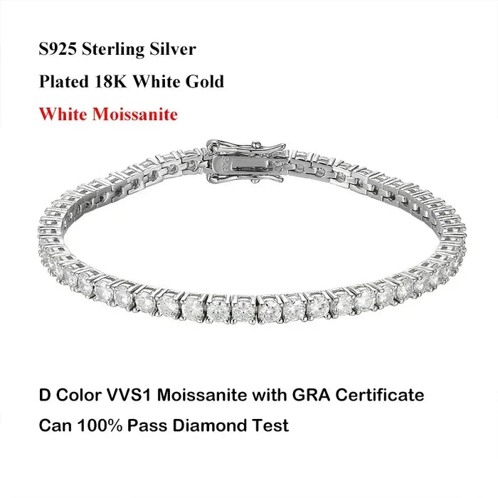 EWYA D Color Moissanite Tennis Bracelet 925 Silver 18K Gold - Samanta Factory