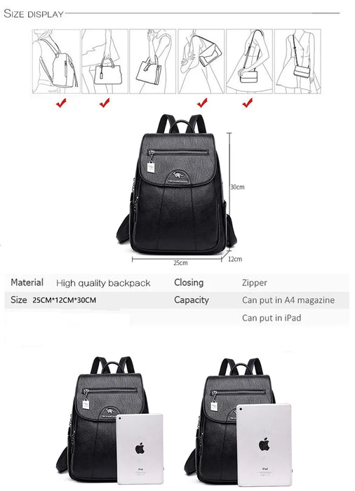 High-Quality Leather Backpack for Women – Large Capacity Travel & School Bag, Fashionable Mochila Shoulder Bag - Samanta Factory
