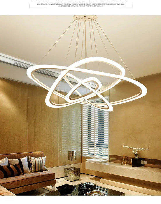 Art Deco Pendant Light – White Acrylic & Iron Chandelier with Remote Control - Samanta Factory