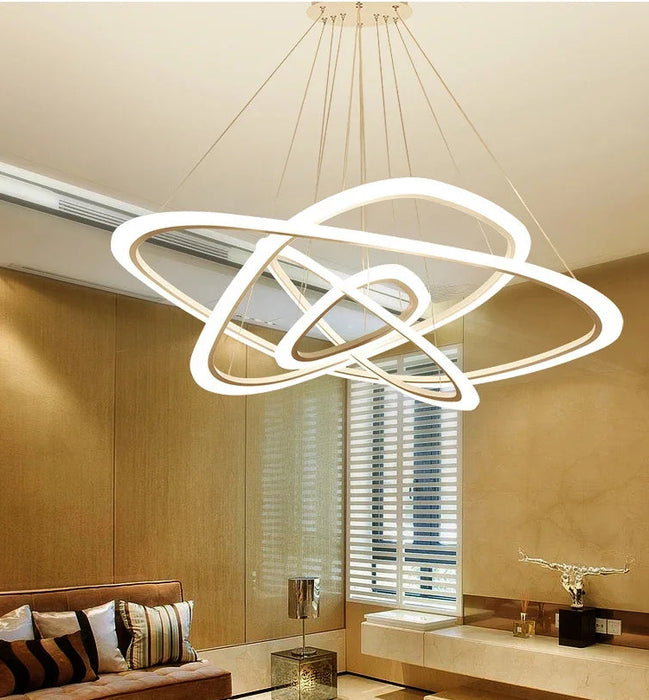 Art Deco Pendant Light – White Acrylic & Iron Chandelier with Remote Control - Samanta Factory