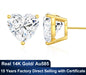 Heart-cut moissanite stud earrings in real 14K yellow gold with AU585 and GRA certification