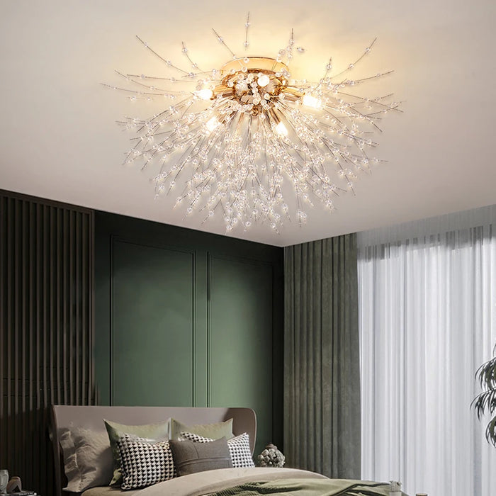 Crystal Dandelion Ceiling Light – 4-Light Nordic Chandelier for Living Room & Dining Room