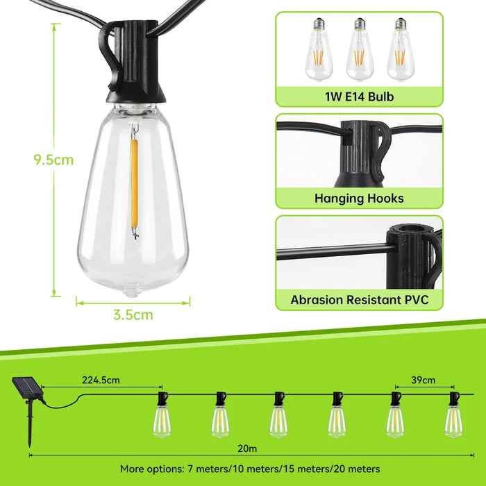 Solar String Lights – Outdoor Waterproof G40 Bulbs with Remote Control