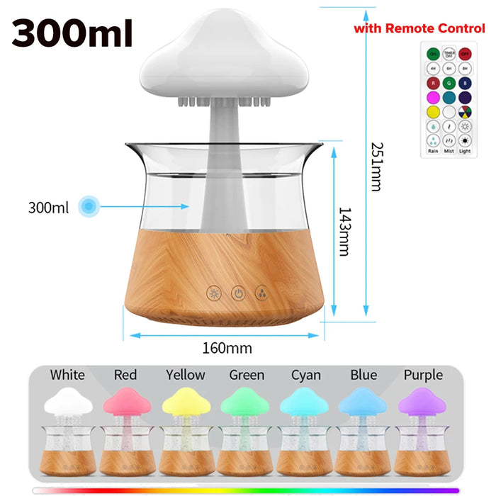 Mushroom Rain Cloud Humidifier – 7-Color LED & Aromatherapy Diffuser for Relaxation & Skin Hydration - Samanta Factory