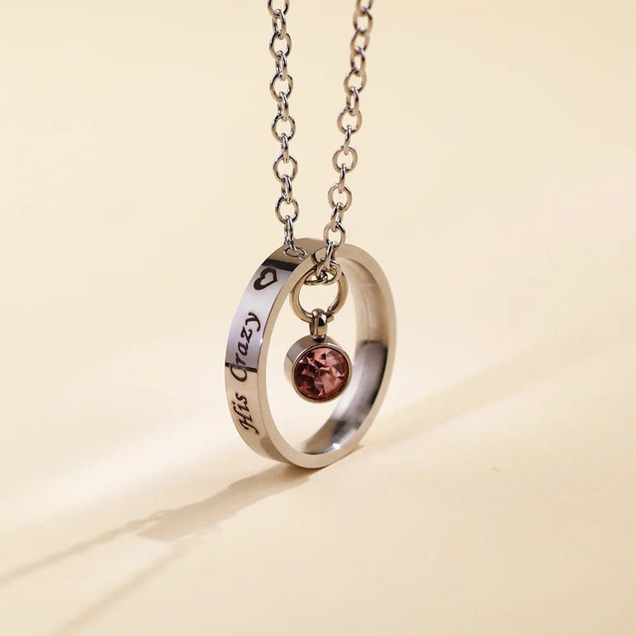 Custom Name Circle Necklace – Birthstone Ring Pendant for Women SF