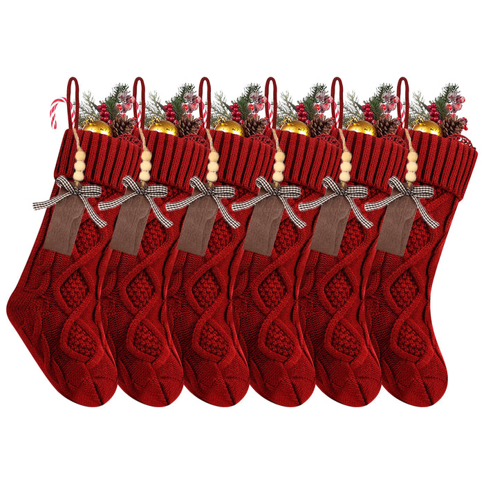 Personalised Christmas Stockings – Knitted Design with Wooden Name Tags