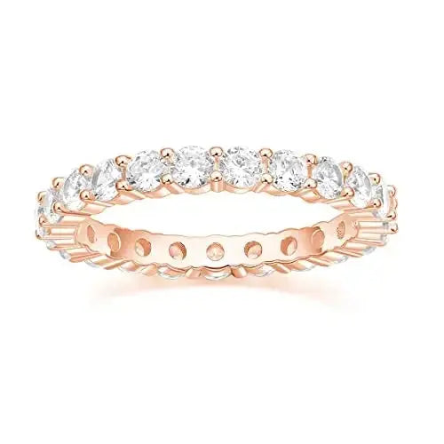 Sterling Silver CZ Eternity Stackable Ring – Women’s Round Cut Wedding Band SF